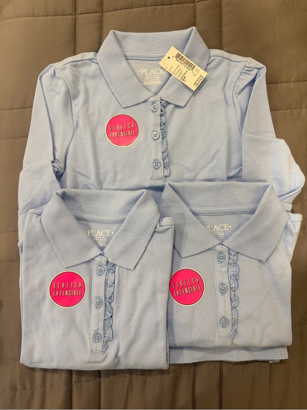 The Children's Place Long Sleeve Light Blue Polo Top - Girls size 5/6- 3 pack